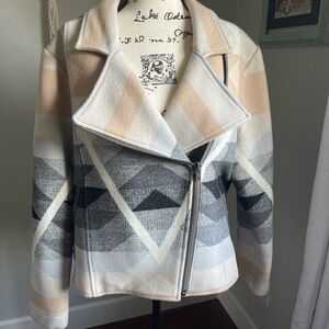 Pendleton Women's Cream Pink & Gray Aztec Wool Native Jacket Lindsey Thornburg